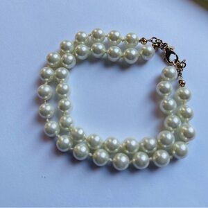 PREMIER DESIGNS Faux Pearl Bracelet Double Strand with Goldtone Accents Classic